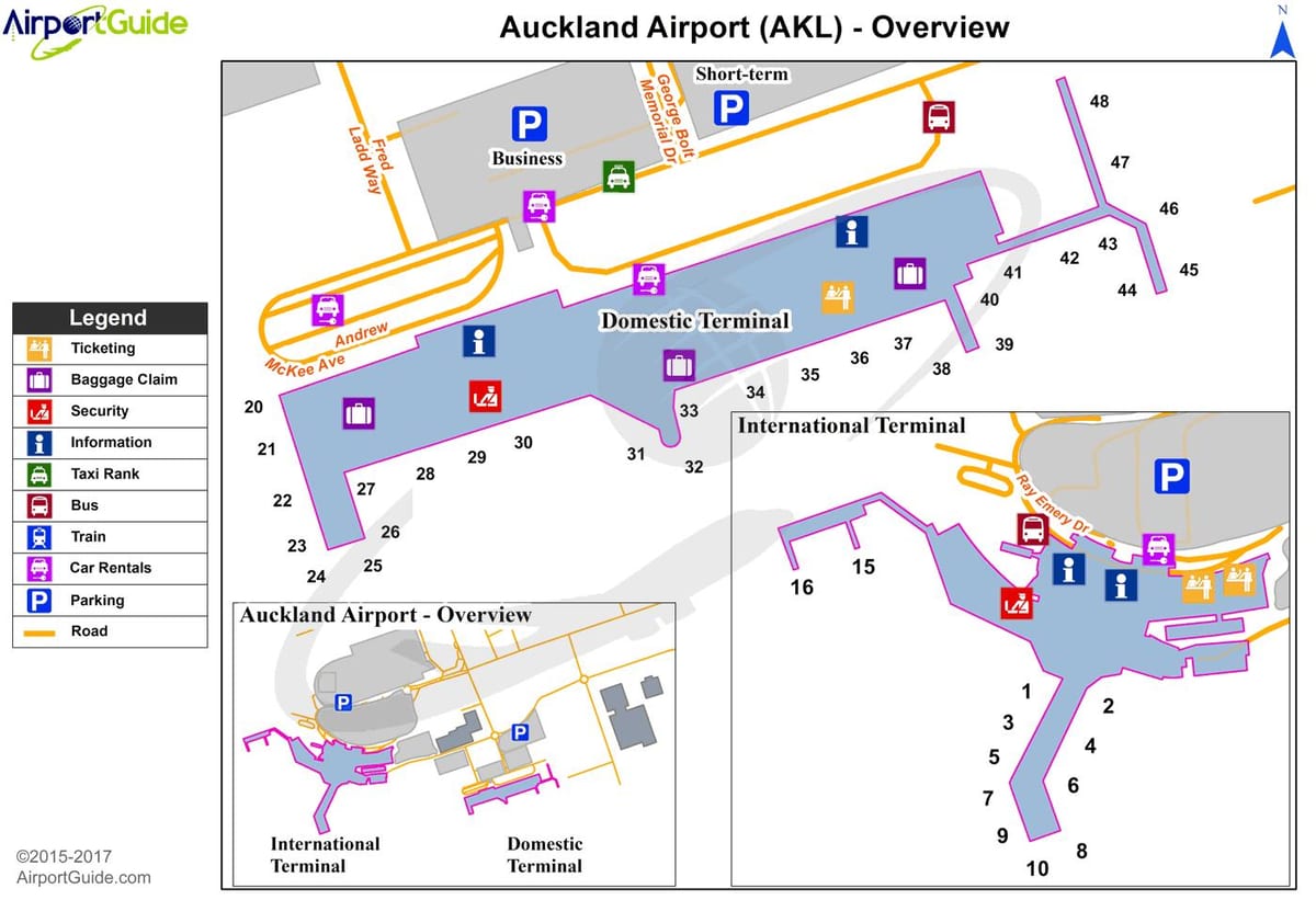 Auckland აეროპორტის ტერმინალის შიდა რუკა