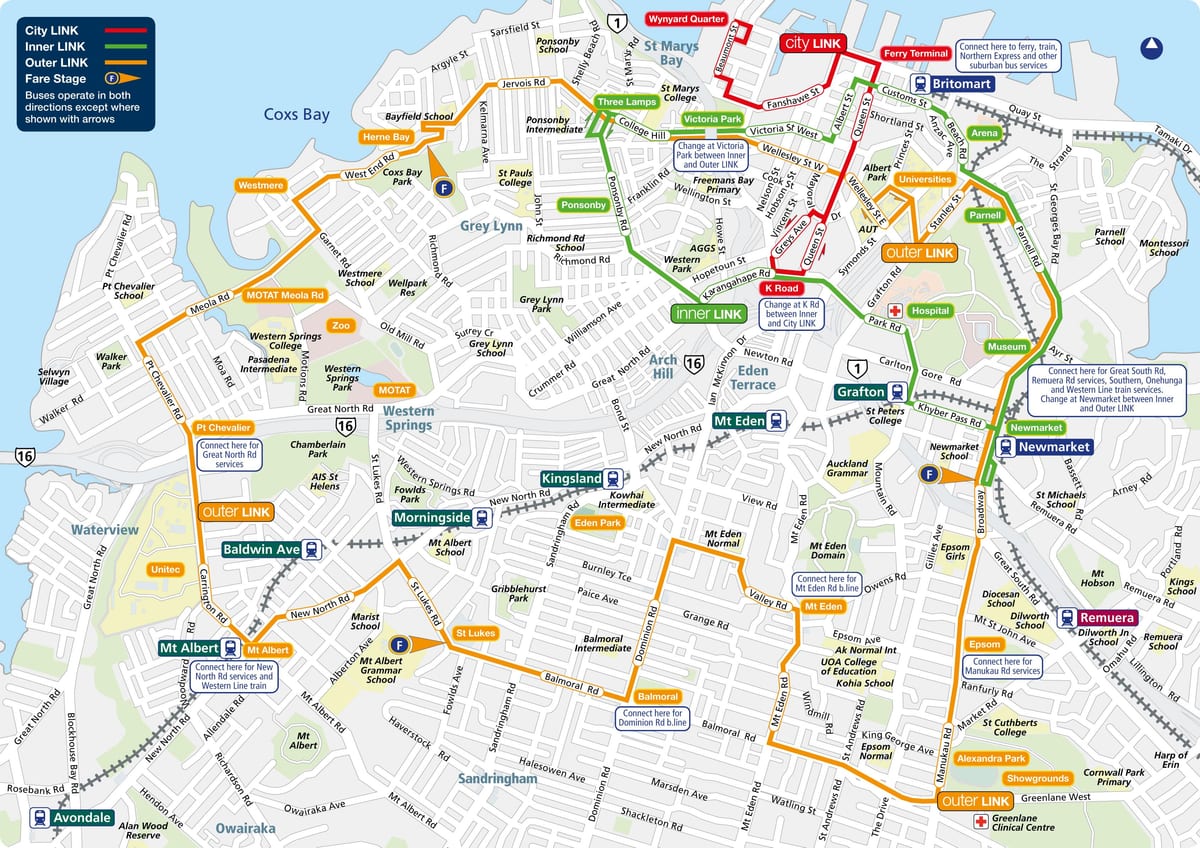 Auckland ავტობუსის მარშრუტი რუკაზე
