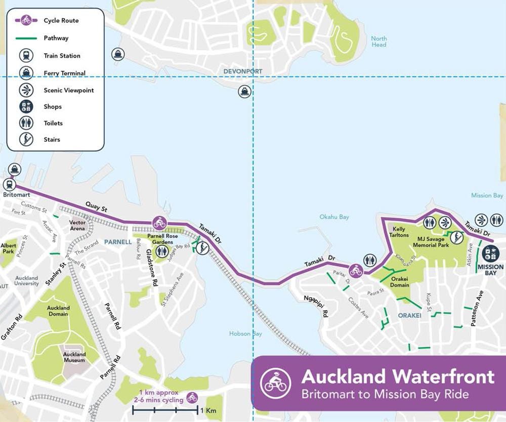 ვარდისფერი cycleway Auckland რუკა