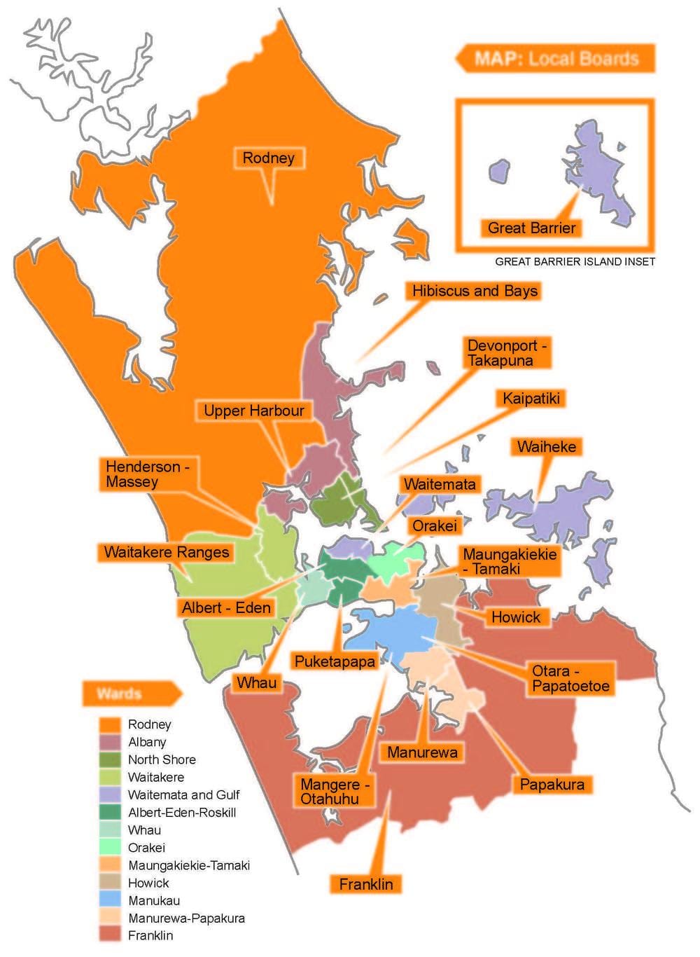 Auckland საბჭოს საზღვრების რუკა