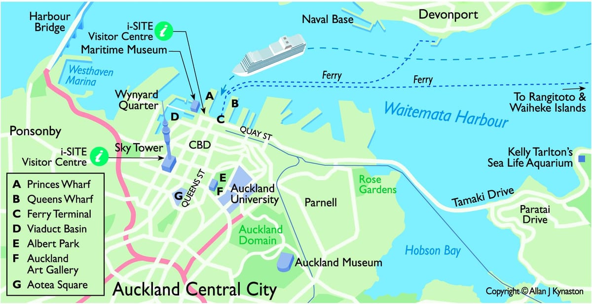 Auckland საკრუიზო გემის ტერმინალთან რუკა