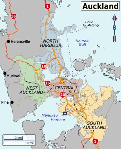 რუკა Auckland უბანი