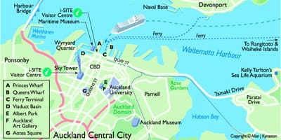 Auckland საკრუიზო გემის ტერმინალთან რუკა